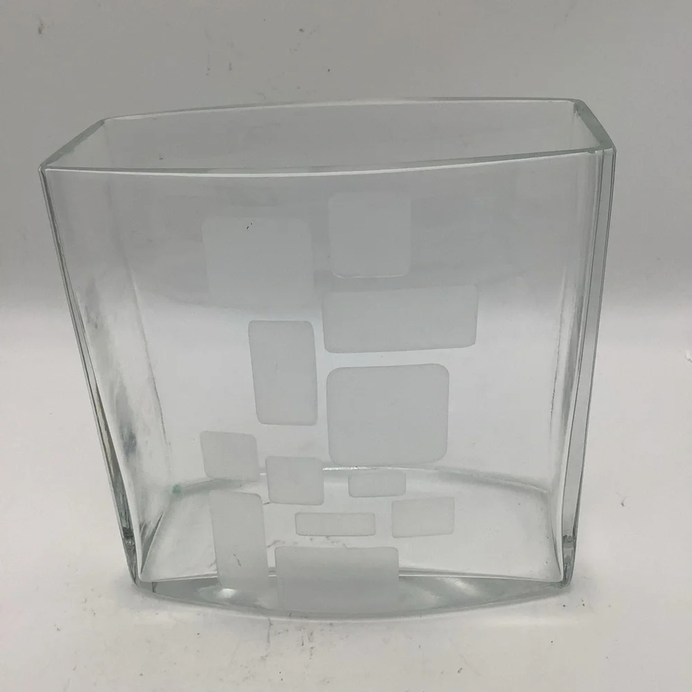 Modern Clear Glass Vase with Etched Geometric Design